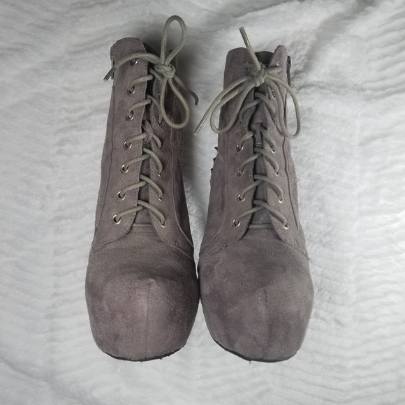 Faux suede grey platform spiked booties - Picture 3 of 9